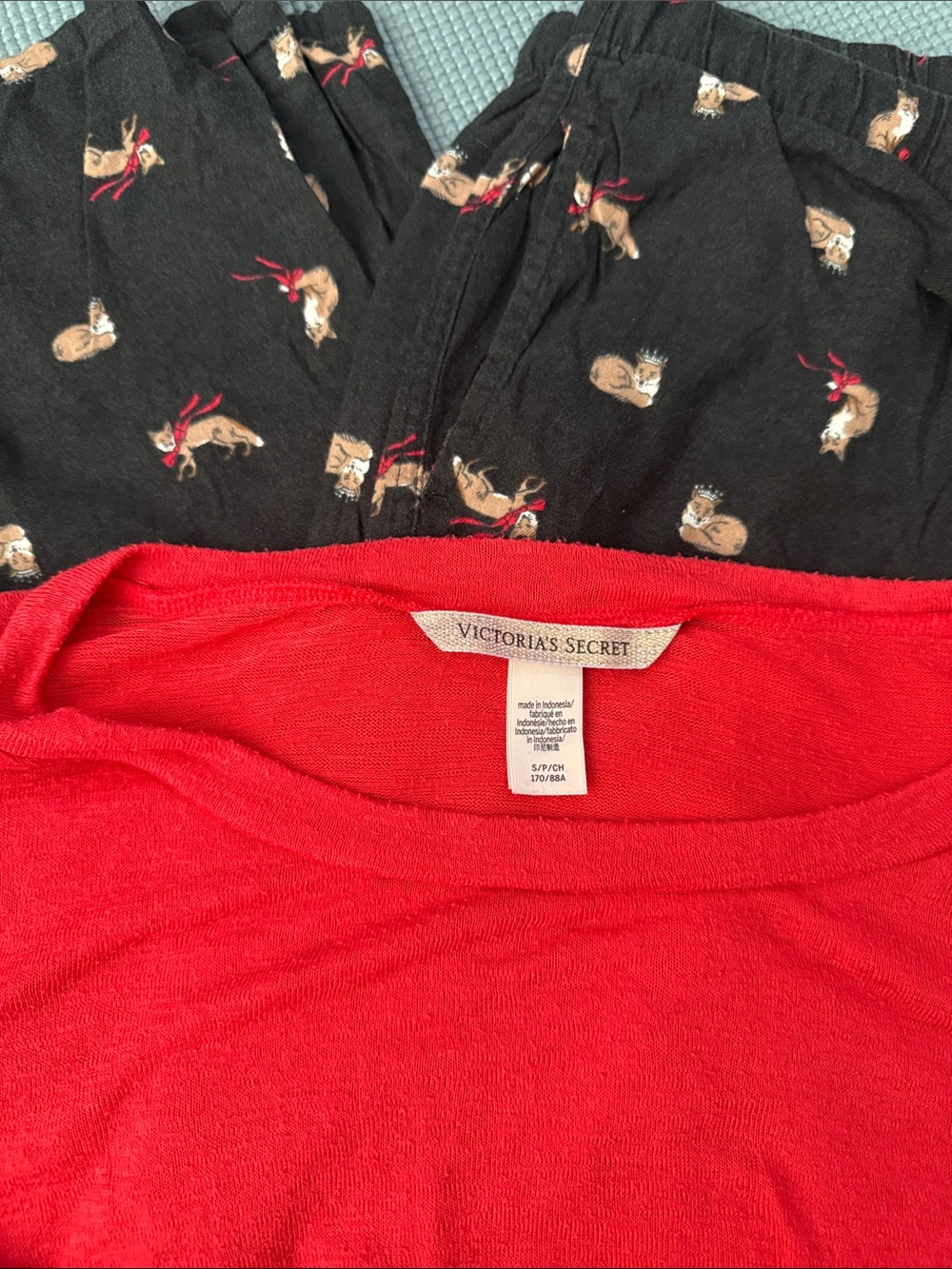 Victoria's Secret with orange Top with Black Fox-Print Pajama Pants